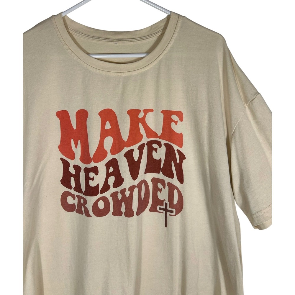 Make Heaven Crowded Graphic T-Shirt Cream Retro Wavy Font Christian Tee Women XL - Picture 2 of 4
